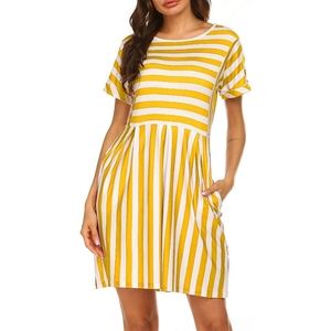 Stripped Short Sleeve T-shirt Aline Casual Dress